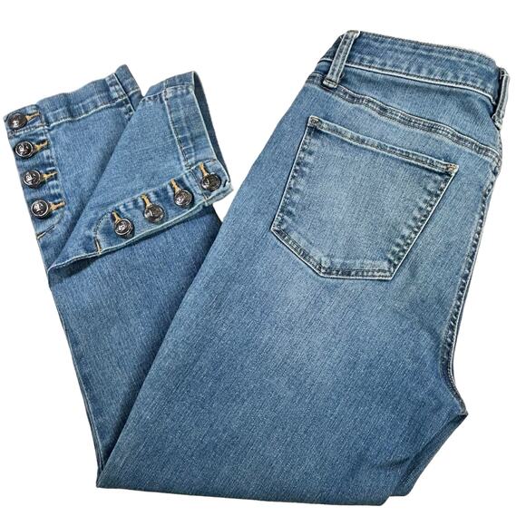 Talbots Petite Cropped Jeans Size 6P Blue Nautical Ankle Button Stone Wash Denim - Picture 5 of 11